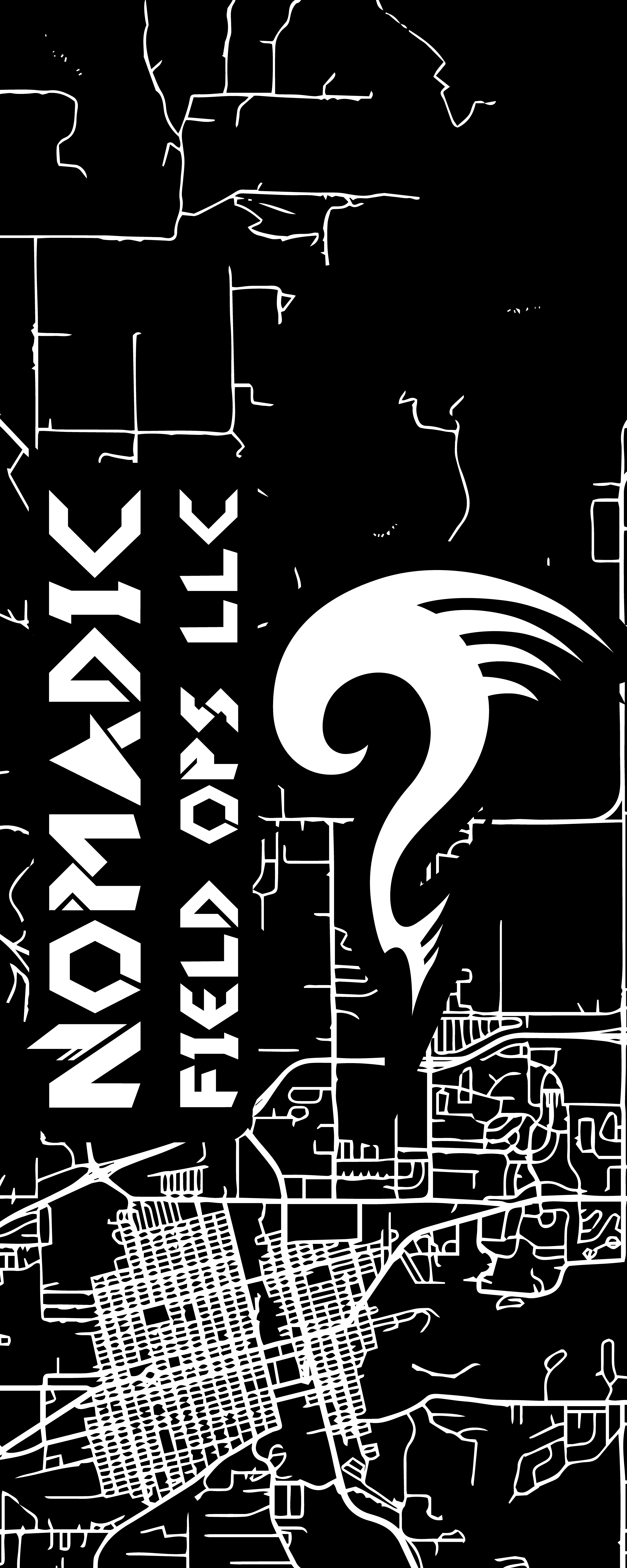 Nomadic Field Ops brand poster with map line art and mark